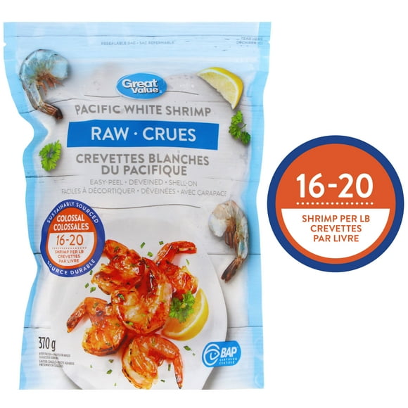 Crevettes blanches du Pacifique crues Great Value 370 g (0,8 lb)