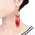thumbnail image 4 of Women's Feather Earrings Bohemian Fringe Tassel Long Drop Dangle Earrings Set with Design for Women, 4 of 5
