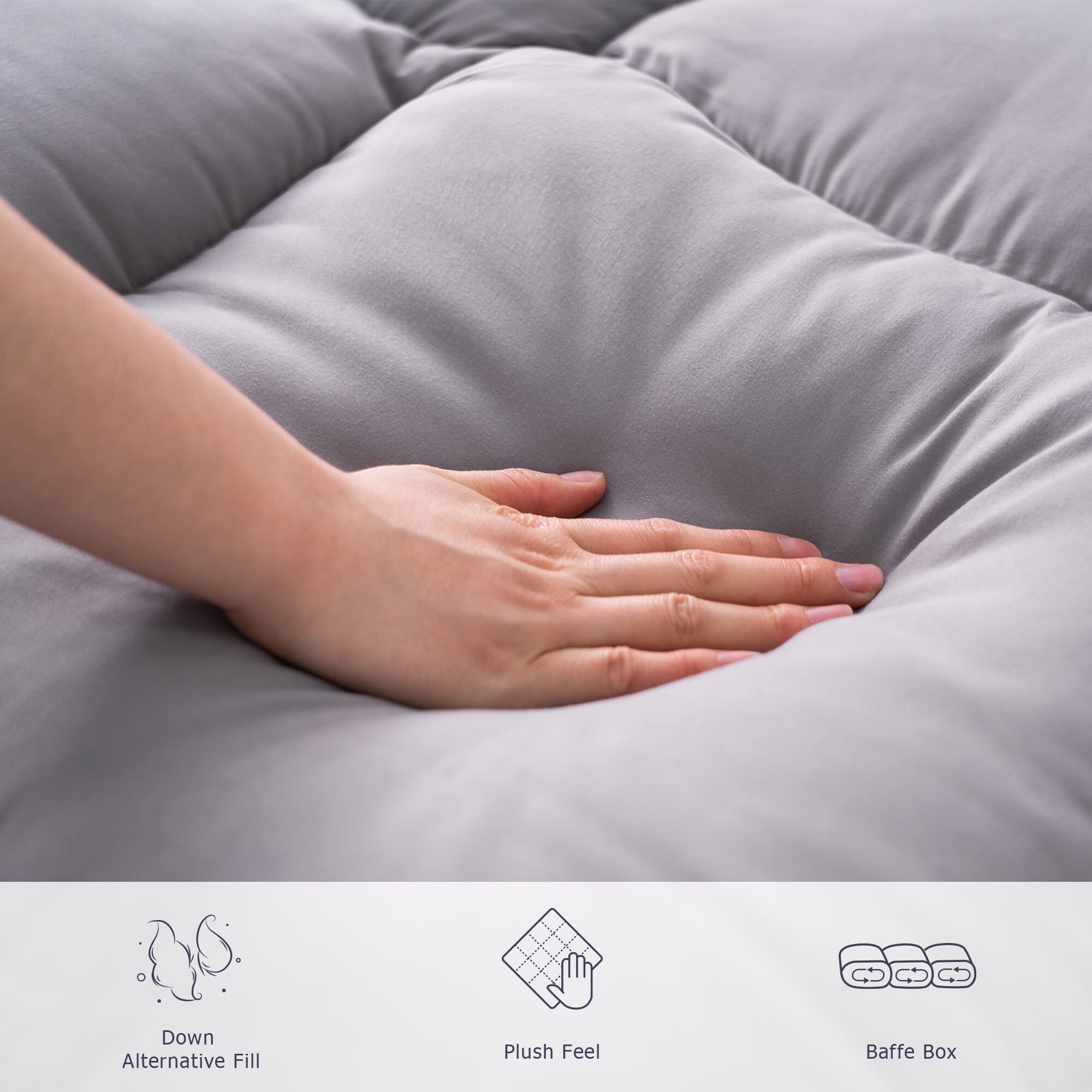 QUEEN ROSE Twin Mattress Topper, Extra Thick Cooling Mattress Pad Cover, 400 TC Cotton Pillow Top Protector, 8-21 inch Deep Pocket, Soft Spiral Fiber Pad for Back Pain, Down Alternative Fill, Gray