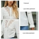 thumbnail image 5 of Blusa blanca de manga larga con detalle calado, estilo botonadura sencilla, talla L Blusa de encaje con volantes estilo retro, 5 of 6