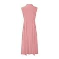 thumbnail image 5 of Ndbuld Women's Plus Double Cloth Sleeveless Dress Women Summer Cotton And Linen Solid Color Causal Turndown Collar Sleeveless Button Dress Deal of The Week,Pink,L, 5 of 6