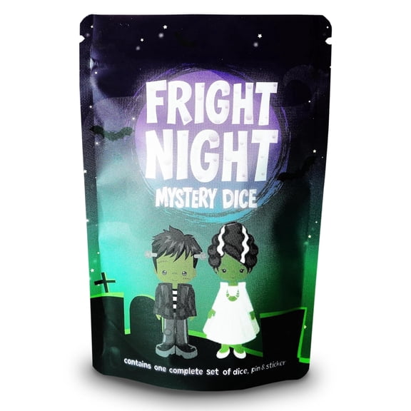 Fright Night Spooky Dice Pack of 1 | 7-Piece Mystery Resin Dice Set with Skull, Jack-o-Lantern Designs, Enamel Pin Sticker for D&D and RPGs