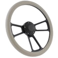 thumbnail image 1 of Yamaha Golf Cart and Rhino Steering Wheel Kit 14" Black Muscle Steering Wheel Grey Half Wrap, 1 of 4