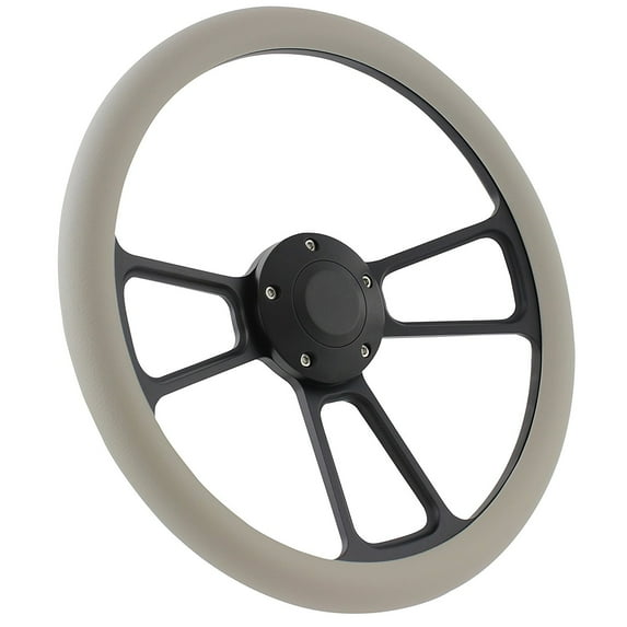 Yamaha Golf Cart and Rhino Steering Wheel Kit 14" Black Muscle Steering Wheel Grey Half Wrap