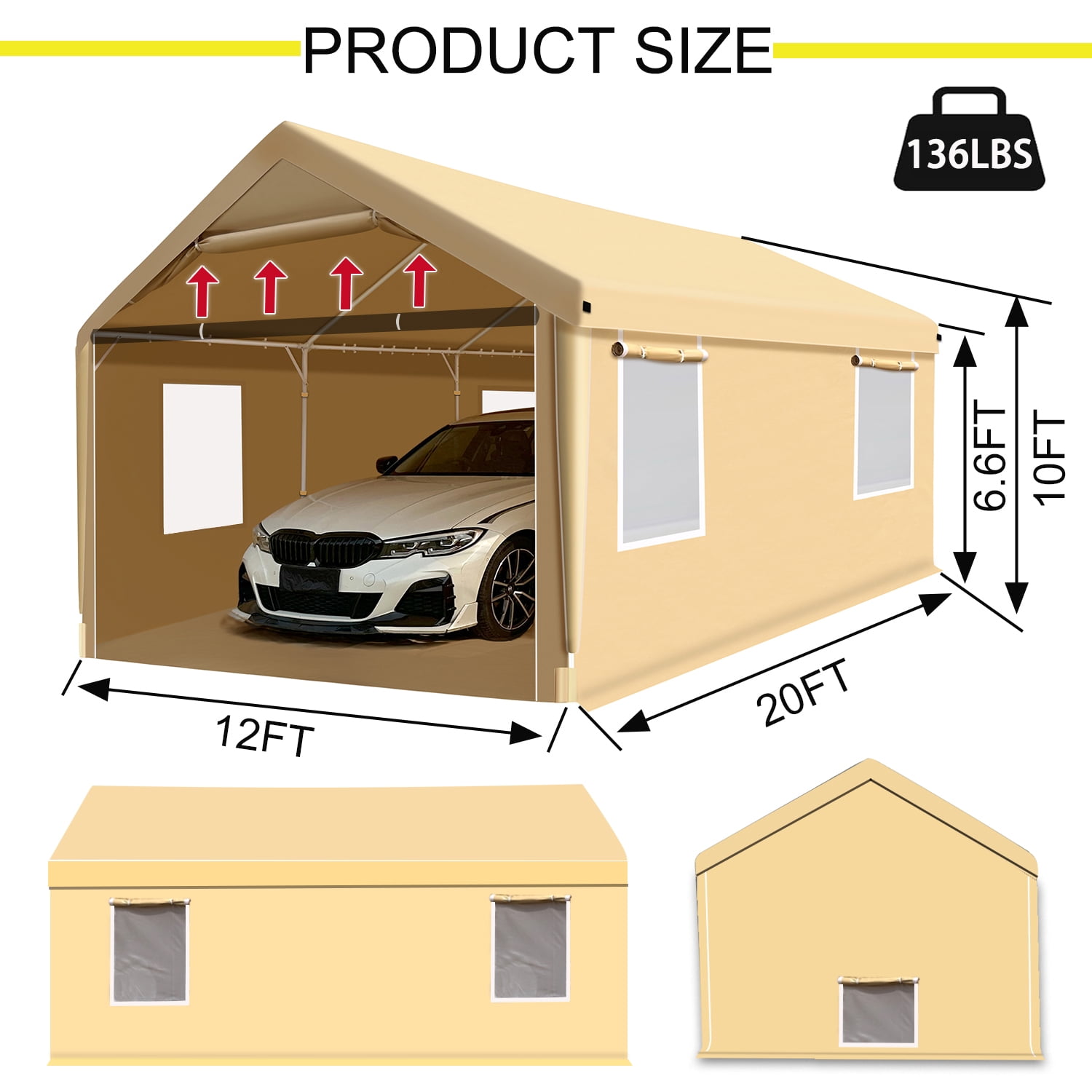 Rainproof Portable Paint Booth 20X12X10FT Spray Booth with 6pcs Mesh Windows & Floor for Painting Cars, Auto Parts, Furnitures and Other Items (Beige)