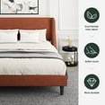 thumbnail image 6 of Amolife Queen Size Modern Platform Upholstered Bed Frame with Deluxe Wingback, Orange Red, 6 of 7