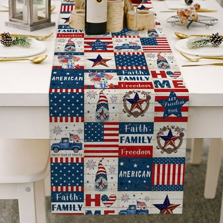 

Star Plaid Buffalo Blue Non-slip Burlap Dinner Runner Independence Day 4th of July Table Runner Table Runner