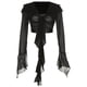 thumbnail image 1 of Blusa de mujer con mangas largas y lazo en la parte delantera, de malla transparente, color liso, manga larga, color negro, 1 of 5