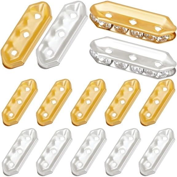 180Pcs 2 Colors 3 Hole Spacer Beads Metal Multi Strand Bead Connector with Rhinestones Rectangle Spacer Bar for DIY Jewelry Making Multilayer Bracelet