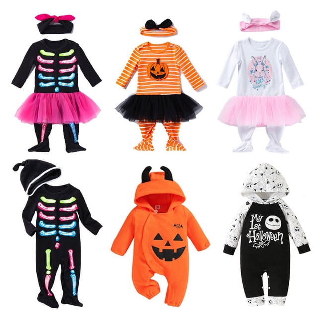 Mono de manga larga para bebé, niña y niño, disfraz de Halloween para niño pequeño, esqueleto de color, calabaza, disfraz de terror para Nochebuena