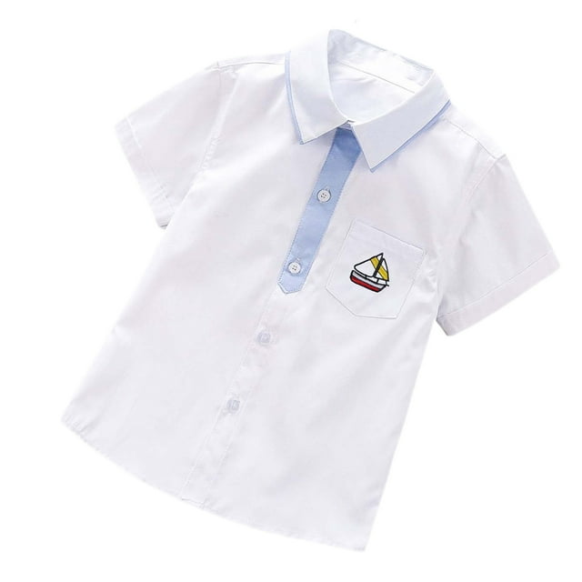 LUOGENLI Chemises pour Garçons Longueur Genou en Liquidation Été Petite Chemise Décontractée à Manches Courtes pour Enfants avec Col Rond et Imprimé à Pois Ronds sur le devant Adaptée pour la Voile Gris Clair Taille 7-8 Ans