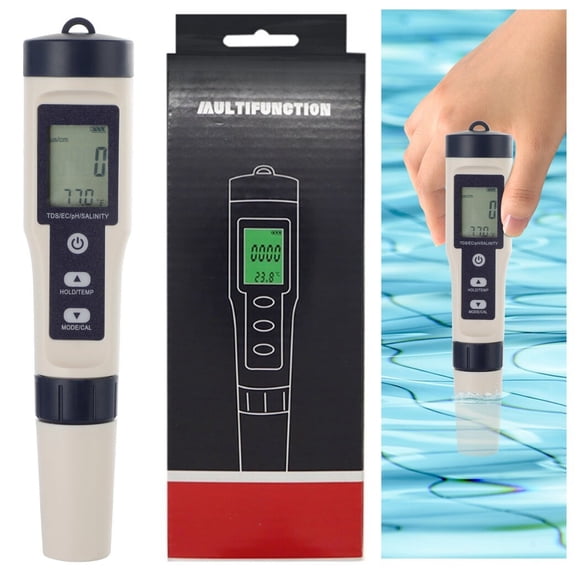 Portable 5-in-1 Water Quality Tester, Water Salinity Tester, Multifunctional Water TDS, EC, PH, SALT, TEMP Testing Tool, Digital Water PH Meter, Swimming Pools TDS Meter