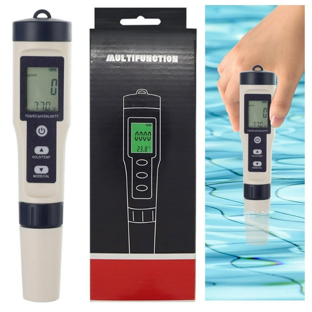 Portable 5-in-1 Water Quality Tester, Water Salinity Tester, Multifunctional Water TDS, EC, PH, SALT, TEMP Testing Tool, Digital Water PH Meter, Swimming Pools TDS Meter