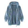 thumbnail image 3 of TOWED22 Womens Winter Fuzzy Jacket Hooded Color Block Patchwork Cardigan Coats Oversized Fluffy Outerwear Pockets(Blue XXL), 3 of 6