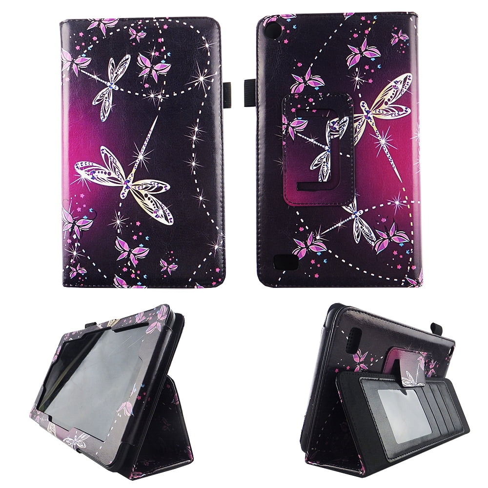 Sparkly Butterfly Folio Case Fire 7 inch Slim Fit Pu Leather Standing