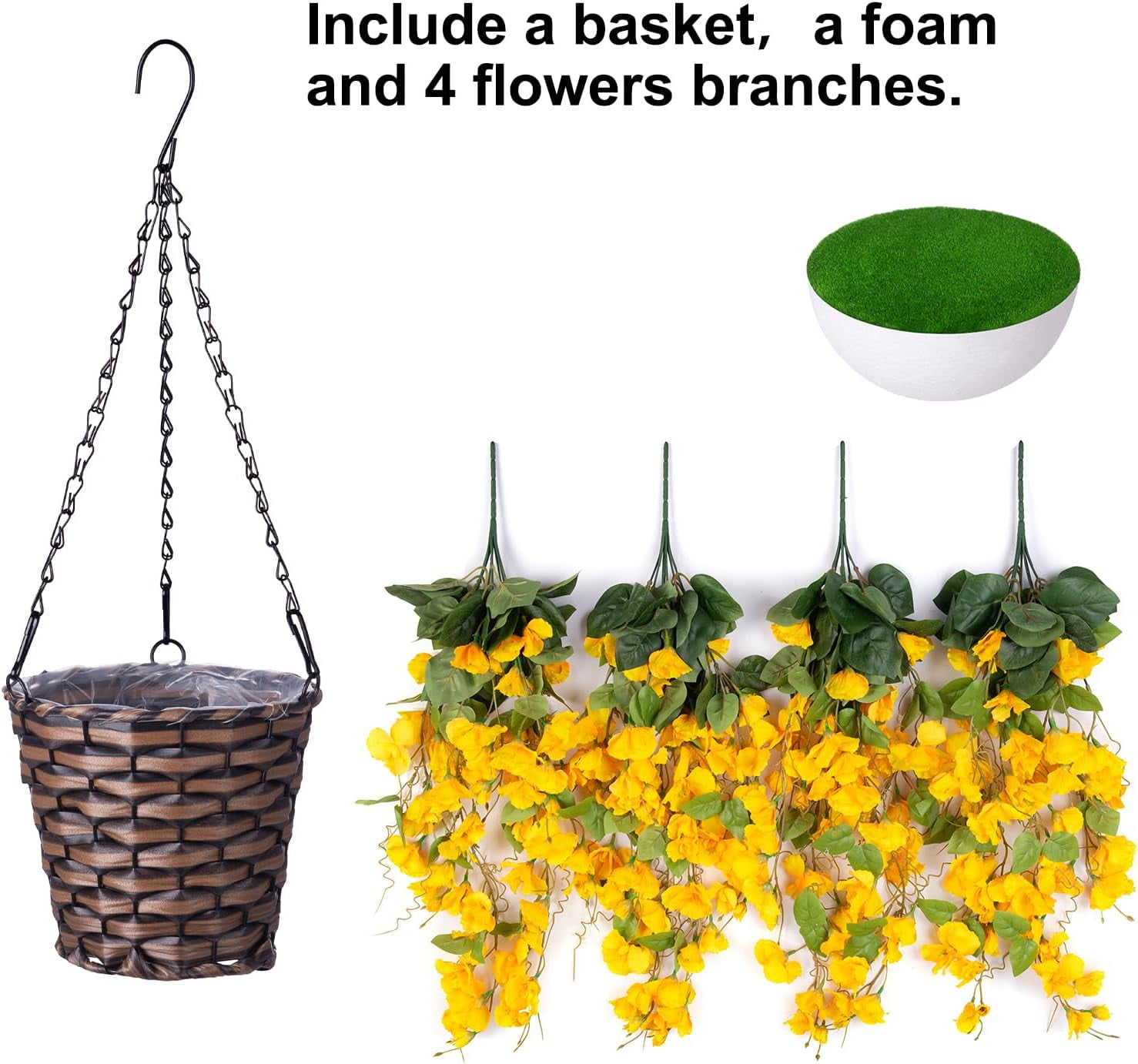 Artificial Fake Flowers Plants Hanging Baskets for Outdoor Porch Spring Decoration, Faux Silk Red Hibiscus Long Vines in Planter UV Resistant Realistic for Home Outside Balcony Patio Yard