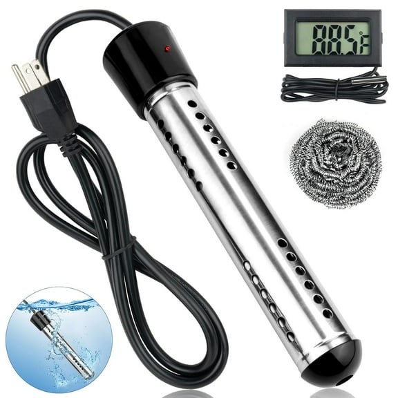 Immersion Water Heater Electric, Portable Hot Water Heater with  LCD Thermometer, Submersible Water Heater Heats up 5 Gallons of Water in Minutes for Bucket Bathtub Small Pool