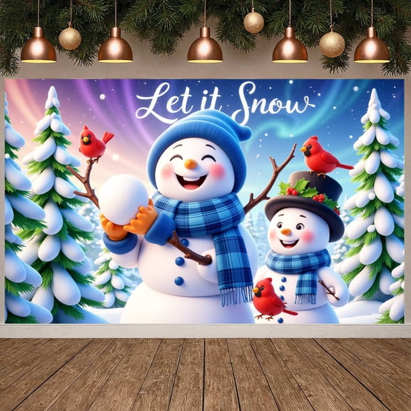 Snow Theme Let it Snow Banner Winter Snowman Banner Cartoon Snowman Red Cardinal Winter Banner for Winter Party Christmas Decoration Family Gathering