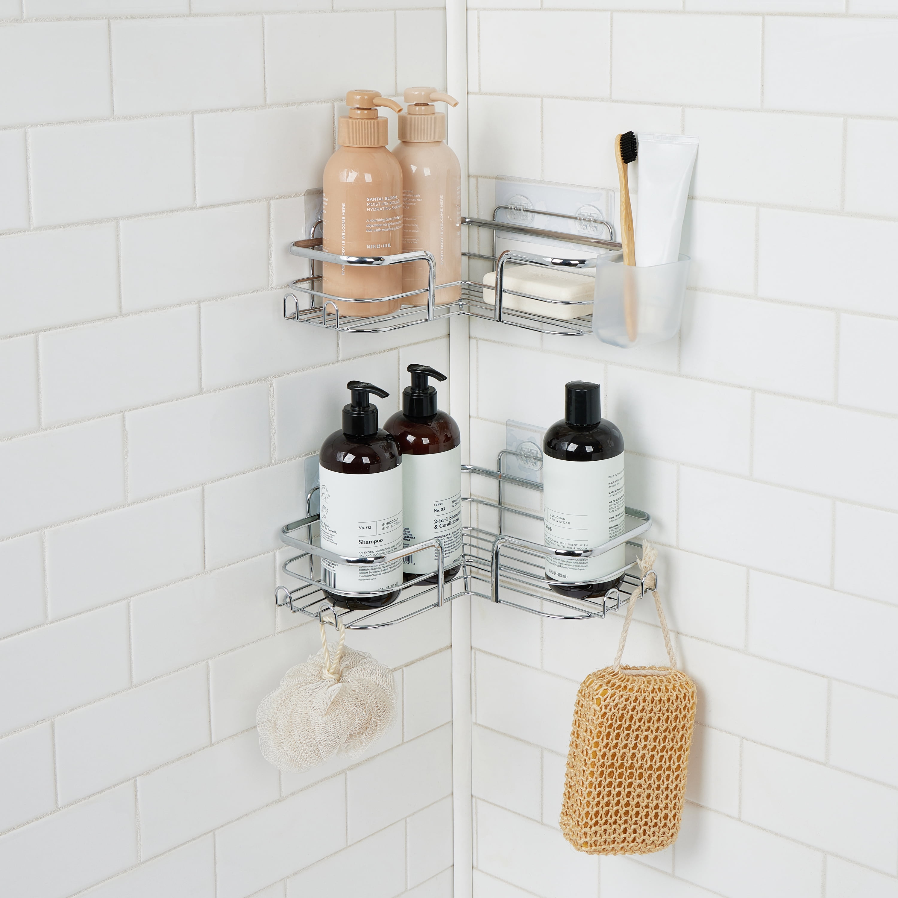 Bath Bliss 3 Piece Adhesive Corner Shelf Caddy Set in Chrome