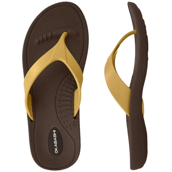 Okabashi Marina Flip Flops (Medium / 6.5-7.5 B(M) US, Brown/Gold)