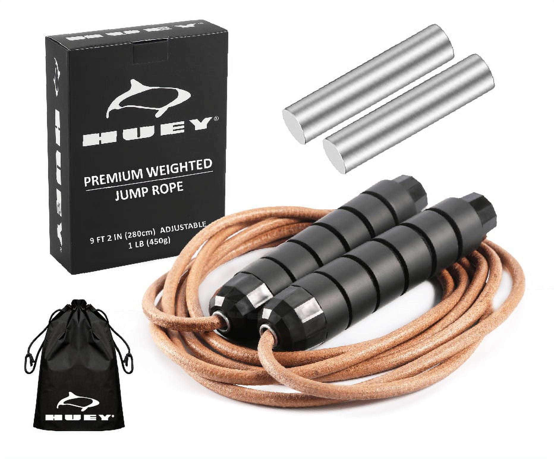HUEY Sport Weighted 1lb Leather Jump Rope Adjustable Skipping Rope for