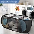 thumbnail image 3 of Toplive Pop Up Laundry Hamper Mesh Laundry Basket, Collapsible Popup Hamper Dirty Clothes Basket with 3 Compartments, Side Pocket, Carry Handles for Home, Dorm, Bathroom, Bedroom, Travel-Black, 3 of 7
