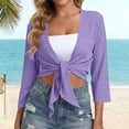 thumbnail image 2 of LIaqionyy Cardigan for Women Summer Lightweight Beach Cover up Dress Tie Front 3/4 Sleeve Cropped Cardigans, 2 of 7