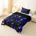 thumbnail image 2 of Manfei 3D Geometric Triangle Twin Comforter Sets, Blue Black Bedding Set, Black Reversible 2pcs, 1 Comforter and 1 Pillowcase, 2 of 6