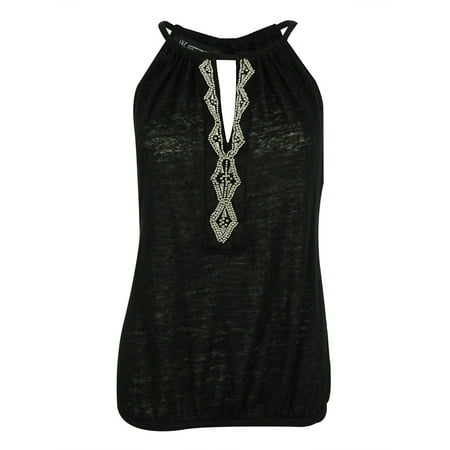 Keyhole Beaded Halter Top - INC International Concepts Women's Beaded Keyhole Line Top