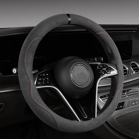 General Suede car Steering Wheel Cover, Sweat Absorbing, Anti Slip, Comfortable, Breathable car Handle Cover (Charcoal Black)