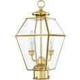 thumbnail image 3 of 9 inch 2 Light Polished Brass Outdoor Post Lantern Pendant Lighting Fixture with Clear Beveled Glass Shade backed with Hand Crafted Solid Brass material for patio, front porch, entryway and more, 3 of 7