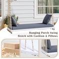 thumbnail image 4 of Patio Wooden Swing Chair with Cushion & Pillows,Acacia Wood Hanging Bench,10.8FT Hemp Ropes, 400lbs Weight Capacity,for Garden, Backyard, Porch, Lawn, 4 of 7