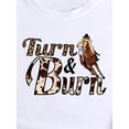 thumbnail image 4 of Camiseta informal de manga corta para mujer con estampado de vaquero y caballo, con la inscripción de leopardo "Turn & Burn", cuello redondo, ideal para practicar deporte., 4 of 7