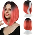 thumbnail image 2 of Adbnpza Half Wigs for Red Women Human Hair Wig Bundles Party Wig Gradient Short Straight Hair Highlight Female Wig Cosplay Wig Realistic Straight with Flat Bangs Synthetic Colorful Cosplay, 2 of 9
