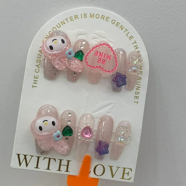 Pegatinas de uñas postizas con estampado de leopardo Sanrioed Hellokitty Y2K, estilo Harajuku, Parche de uñas de diamantes de imitación súper brillante, regalos de niña caliente, nuevo