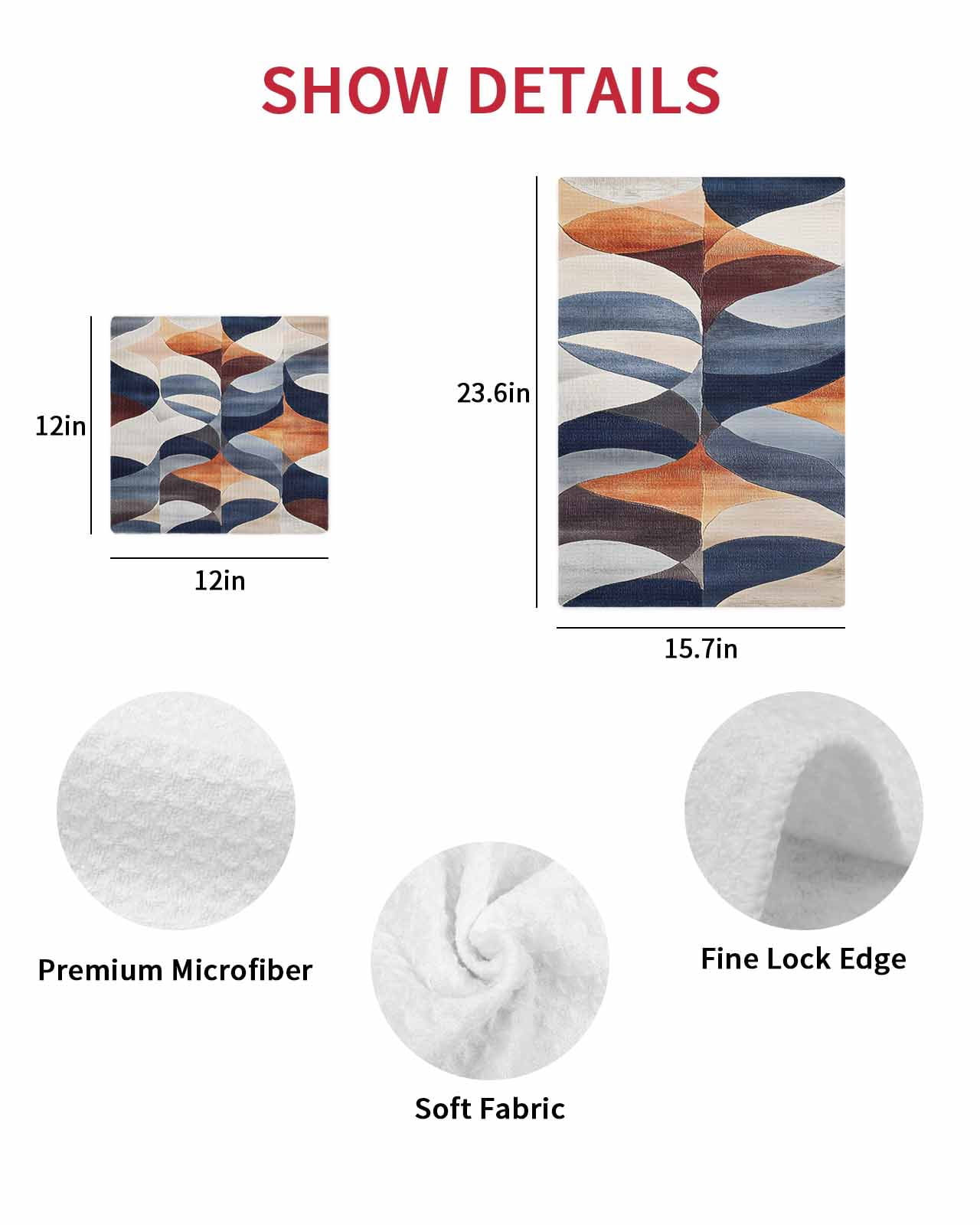 Navy Blue Burnt Orange Hand Towels Set, Waffle Weave Kitchen Towels 4 Pieces, Retro Geometric Abstract Microfiber Hair Face Bath Tea Towel Absorbent Quick Drying Cleaning Dish Cloths, 15.7"x23.6"
