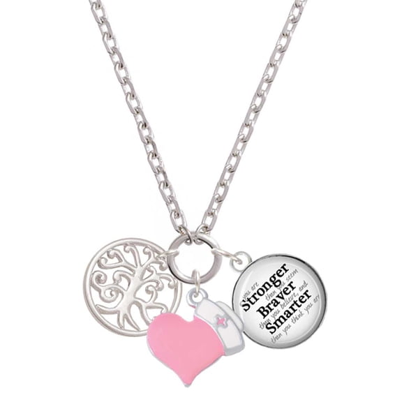 Delight Jewelry Silvertone Tree of Life Cutout - Light Pink Heart Nurse Strong Zoe Necklace