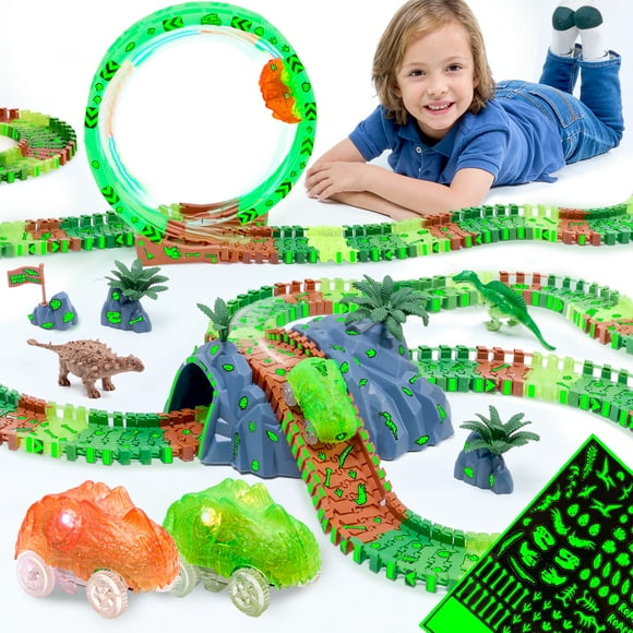 JitteryGit Dinosaur Toys Race Car Track STEM Set | Christmas Gifts For Boys Girls Kids Ages 3 4 5 6 7 8 Years Old