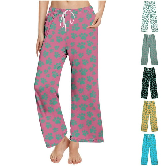 WRKEKC Womens Floral Print Pajamas Pants Daily Lounge Home Wear Full Length for Comfort and Sleepwear with Casual Style