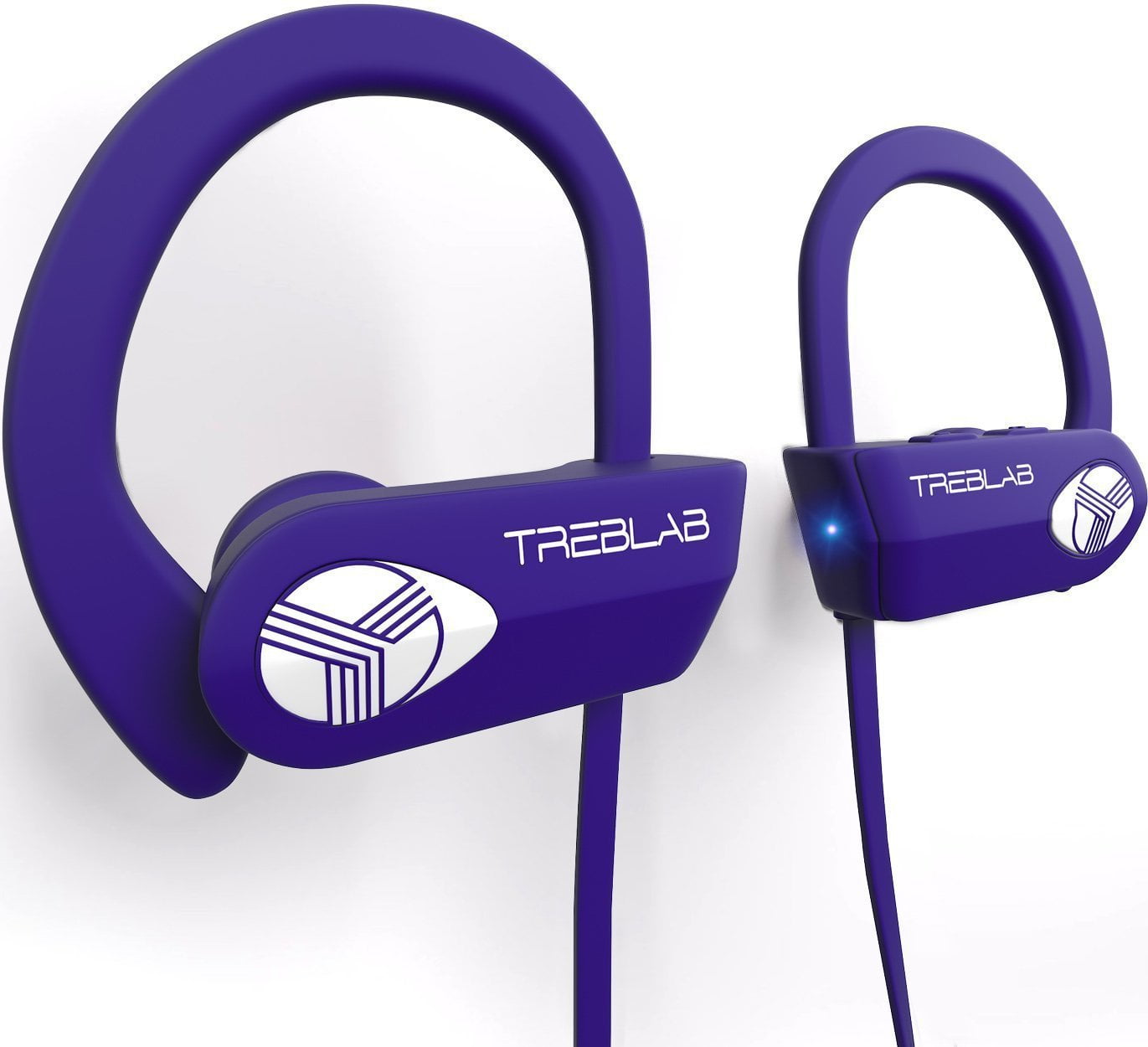 TREBLAB XR500 Bluetooth Headphones, Wireless Earbuds for Sports, Running or Gym Workout. IPX7 Waterproof, Sweatproof, Secure-Fit Headset. Noise Cancelling Earphones w/ Mic (Purple)