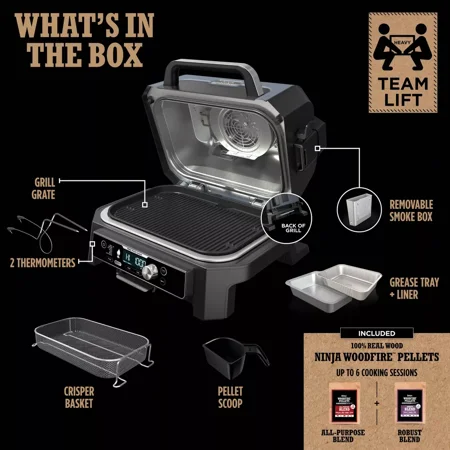 Ninja - Woodfire ProConnect Premium XL Outdoor 7-in-1 Grill & Smoker, App Enabled, Air Fryer, 2 Built-In Thermometers - Blue