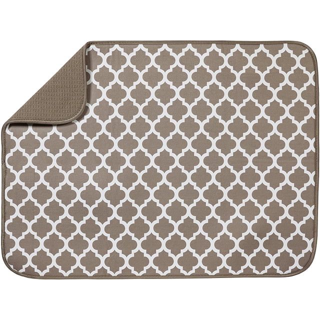 Reversible XL Microfiber Dish Drying Mat for Kitchen, 18 Inch x 24 Inch, Taupe Trellis