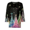 thumbnail image 4 of WTOBBY Women's Casual Round Neck 3/4 Sleeve Loose Printed T-Shirt with Christmas Elements, Ladies Holiday Theme Top for Everyday Fashion, Comfortable Wear Blouse,Multicolor L, 4 of 6