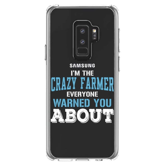 DistinctInk Clear Shockproof Hybrid Case for Samsung Galaxy S9+ PLUS (6.2" Screen) - TPU Bumper Acrylic Back Tempered Glass Screen Protector - I'm The Crazy Famer Warned You About