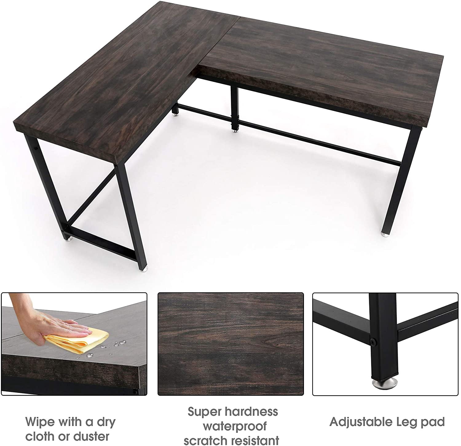 Ivinta Industrial L-Shaped Desk, Thickened 2" Desktop(Brown)