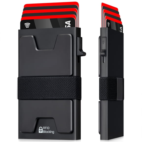 Mens Card Holder Wallet,RFID Blocking Credit Card Holder,Pop Up Minimalist Slim Metal Wallet with Backplate & Cash