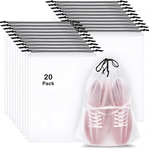 MISSMILE 20 Pack Shoe Bags for Travel,15.7" x 11.8" Clear Travel Shoe Bags for Packing,Large Waterproof Portable Drawstring Travel Shoe Storage Bag for Women and Men