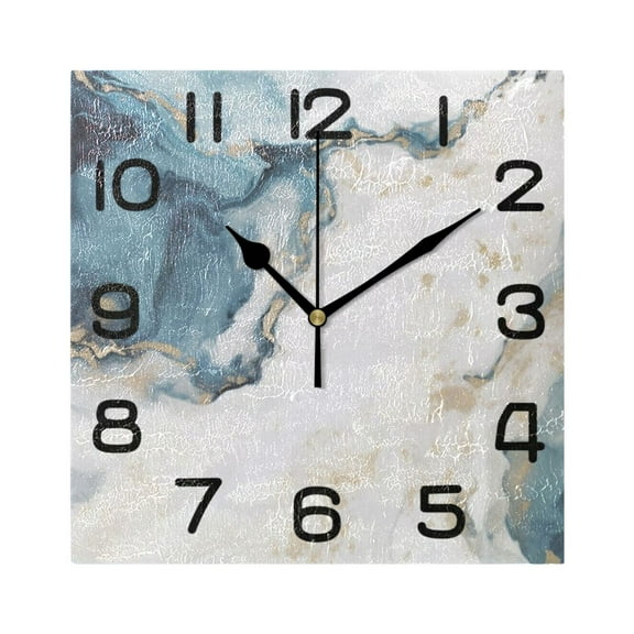 Marble Blue and White Wall Clock Square Silent Non-Ticking Battery Operated Retro 7.78" Clock Home Kitchen Office Decoration