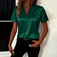thumbnail image 1 of TaTaai Women's Satin V-Neck Blouse Short Sleeve Loose Fit Spring Summer Casual Chic Top Shirt for Daily Work Office Party Vacation Gift, 1 of 7