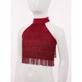 thumbnail image 5 of Miutii Kids Girls Halter Tassel Modern Latin Ballet Dance Crop Tops Sleeveless Layered Fringe Vest Ballroom Shirts Burgundy 16, 5 of 7